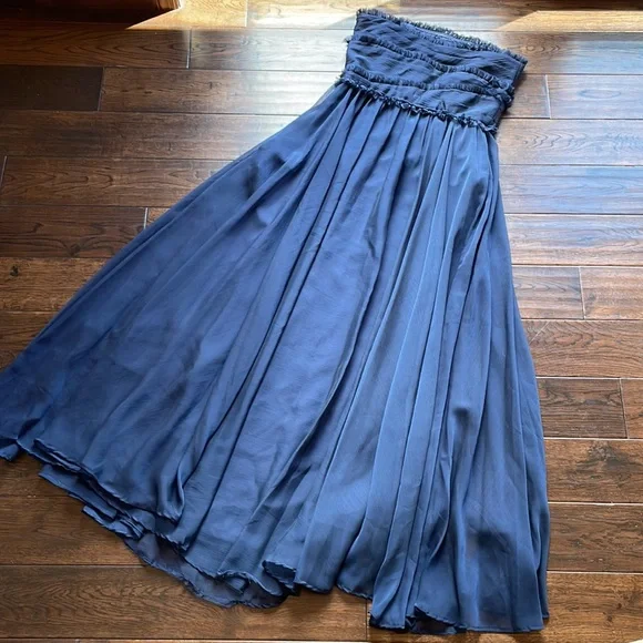Monique Lhullier navy blue strapless gown prom bridesmaid size 8 - Picture 2 of 9